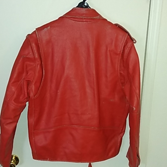 Vintage Cherry Red LEATHER BIKER JACKET - Picture 6 of 7
